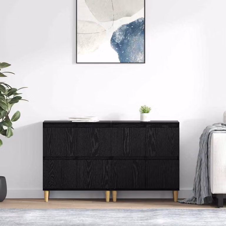 Set di 2 Sideboard vidaXL in Rovere Nero per Cucina e Sala da Pranzo L/P/H: 60 x 35 x 70 cm