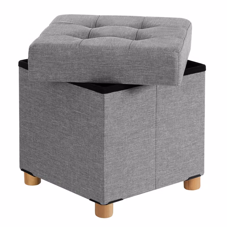 Pouf Contenitore con Piedi, Grigio Chiaro