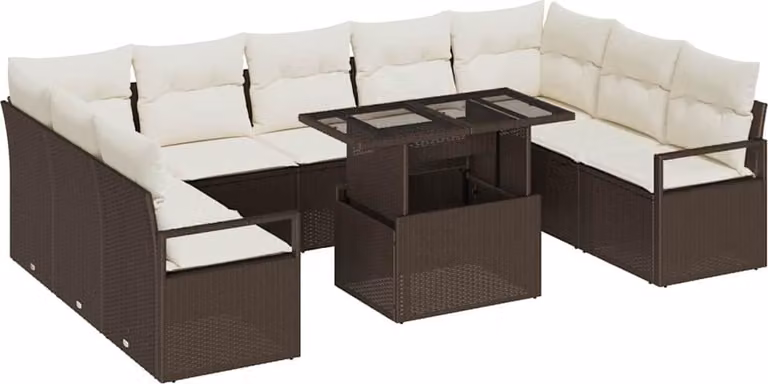 Set Divano da Giardino 10 pcs Marrone Poly Rattan