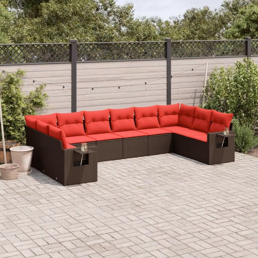 Maison Exclusive - Set da giardino 10 pezzi con cuscini, marrone, polyrattan
