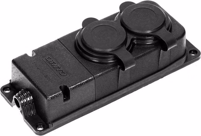 Resistente agli spruzzi e agli urti, IP44, 2 prese 2P+Z, 16 A, 230 V CA, gomma, resistente alle fiamme, design schuko