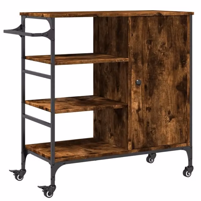 Carrello da cucina in legno multistrato Rovere Fumo con ruote stile industrial L: 87,5 cm, P: 38,5 cm, H: 84,5 cm – 1