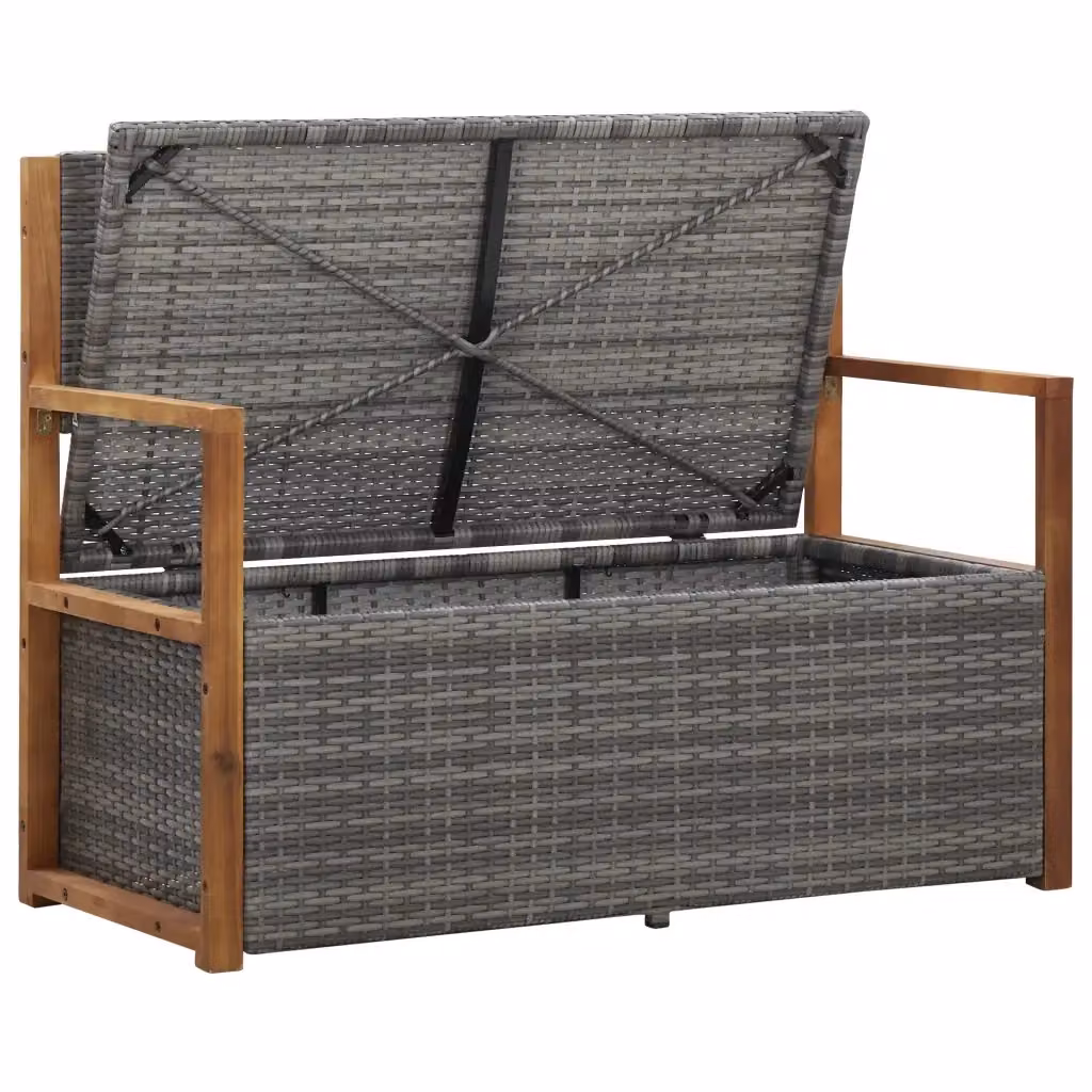 Cassapanca con contenitore Design Mania in polyrattan e legno di acacia grigia L: 115 cm, P: 40 cm, H: 50 cm – 2