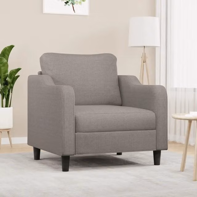 Poltrona Lounge Moderna in Tessuto Beige e Grigio con Braccioli e Struttura in Metallo