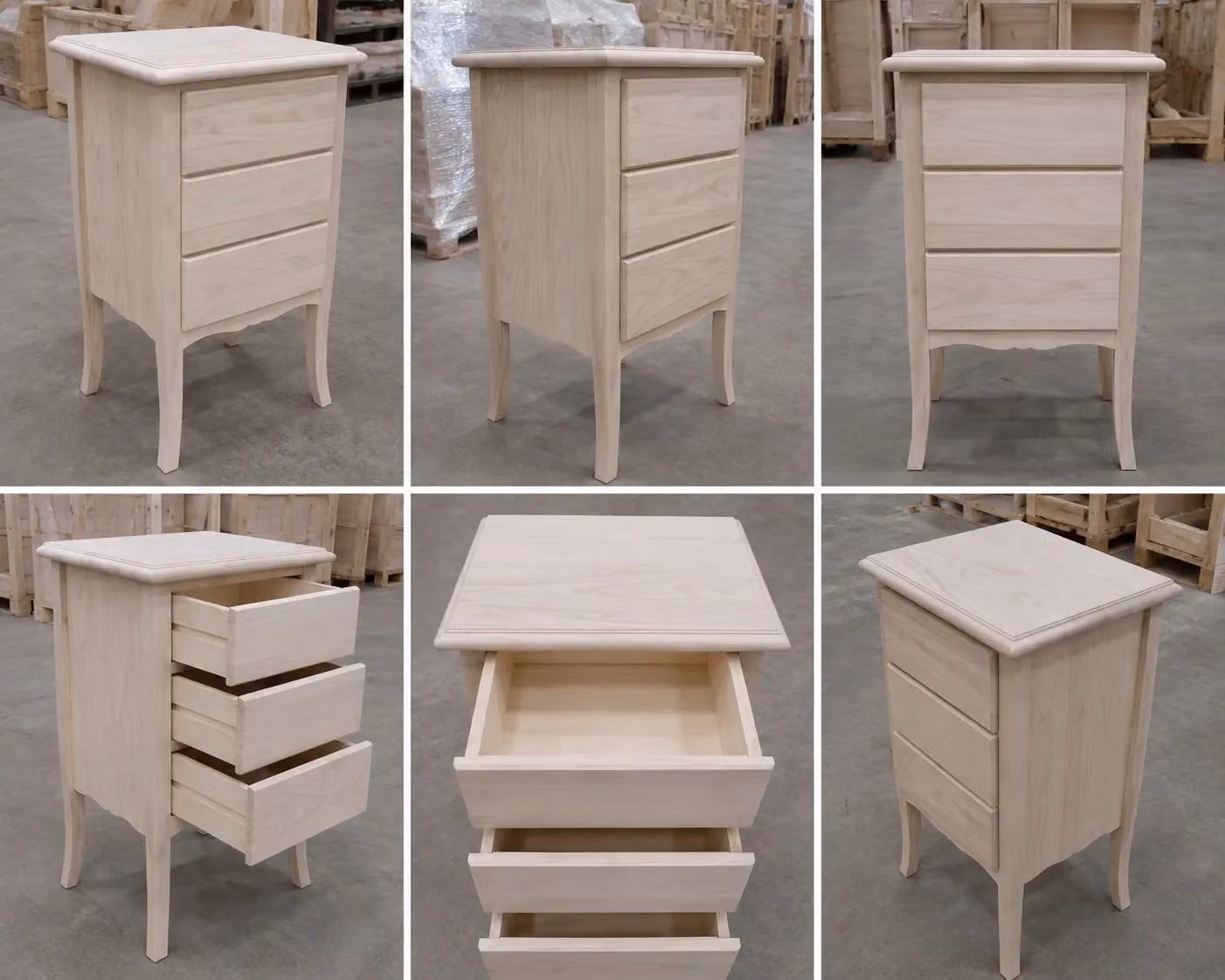 Comodino classico con 3 cassetti in legno grezzo beige Mobili 2G L/P/H: 45 x 34 x 71 cm – 1