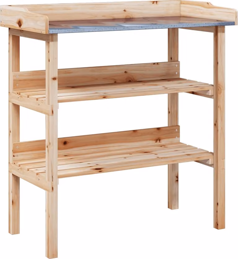Tavolo Piante con Ripiani 78x38x,82,5cm Legno Massello Abete