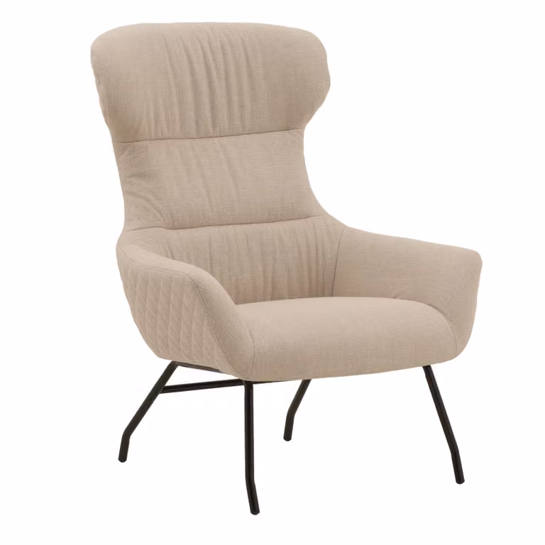 Poltrona HAITI in tessuto beige e gambe in metallo nero