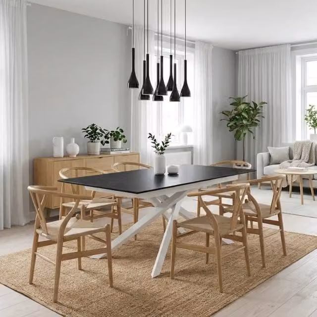 Tavolo da pranzo allungabile Ryder Duzzle in HPL effetto marmo nero e bianco, design moderno con struttura a X, L: 170-270 cm, P: 90 cm, H: 76 cm – 1