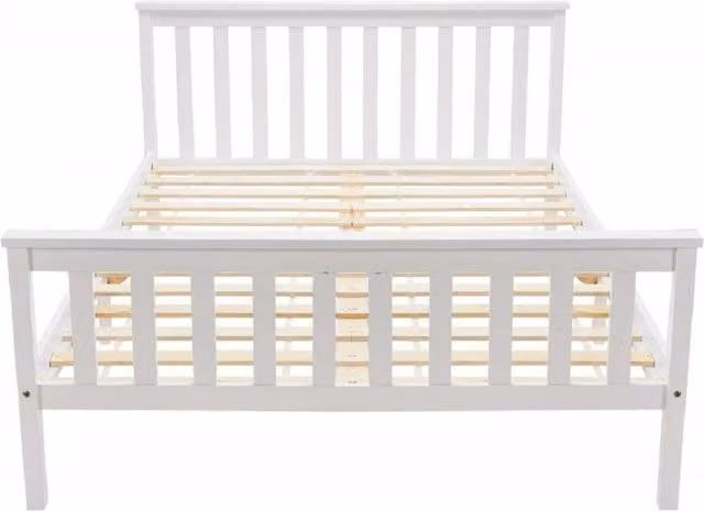 Letto matrimoniale in legno massiccio di pino 140x200 cm con rete a doghe, bianco