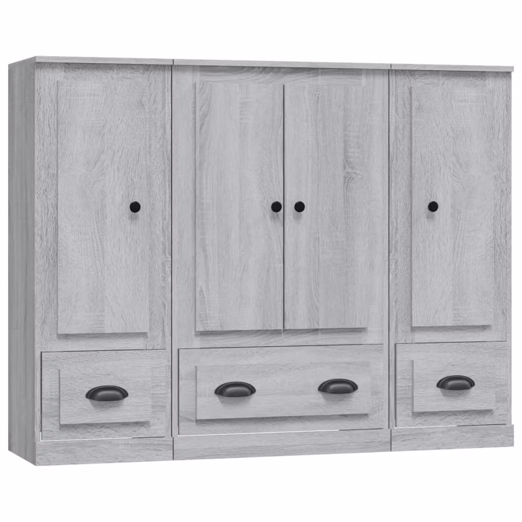 Credenze 3 pz Grigio Sonoma in Legno Multistrato