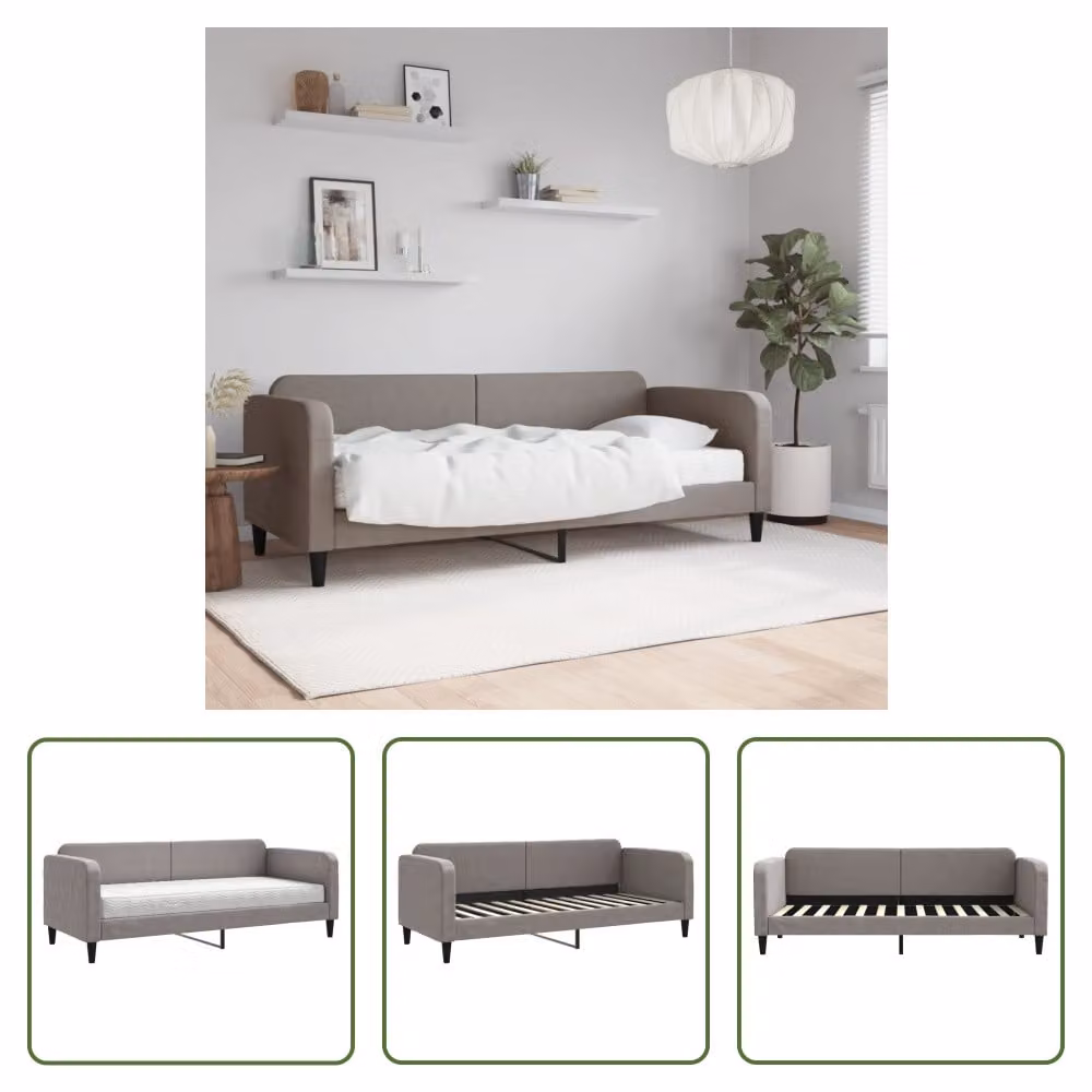 The Living Store Letto da giorno con materasso Taupe 80x200 cm in tessuto