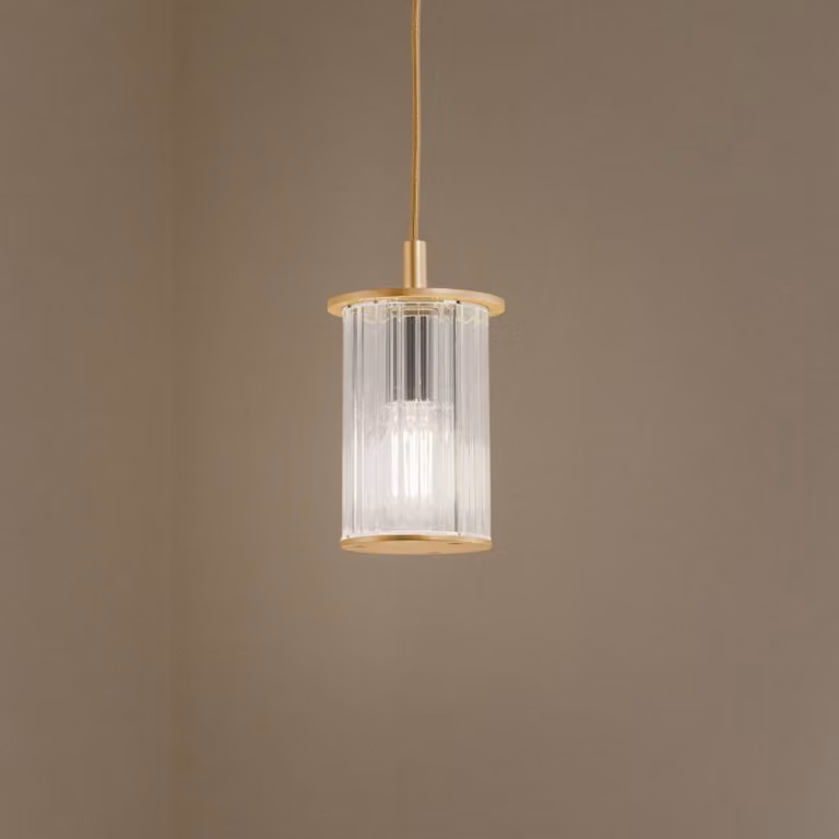 Lampada a sospensione da esterno Nora, oro/trasparente, IP44, vetro Nora Argon, dimmerabile, Ottone / Oro, Vetro