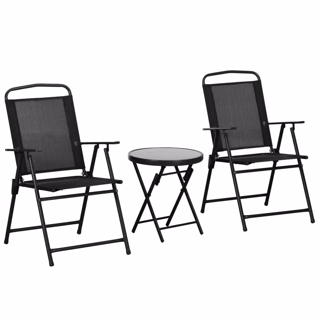 Set da Giardino Xylo composto da 2 Sedie e Tavolino da Caffè in Metallo Nero e Vetro – 2