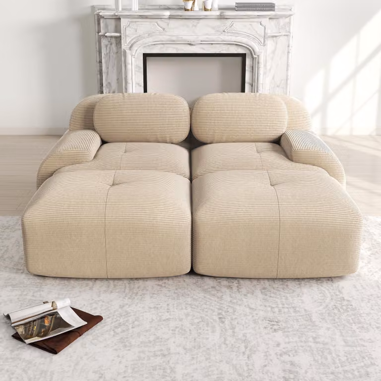 Divano a due posti, rivestito in corda, senza braccioli, modulare, chaise longue, antiscivolo, altamente elastico (beige)
