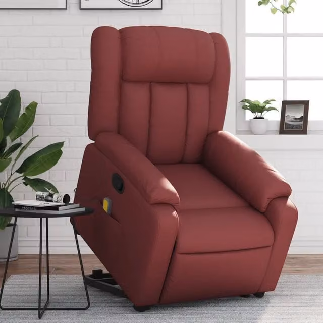 Divano Sedia-Poltrona Alzapersone Massaggi Reclinabile Rosso Vino Similpelle 424968