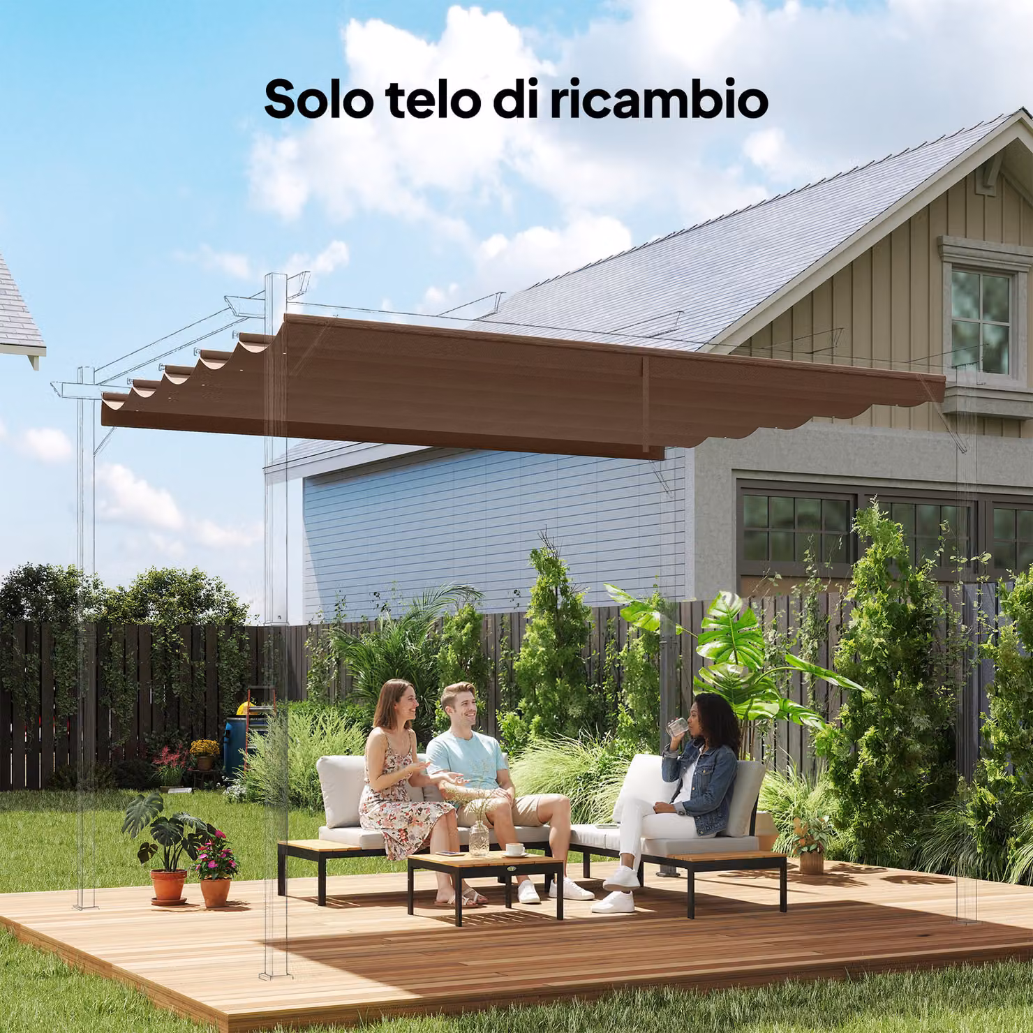 Copertura per Gazebo e Pergola Outsunny in Poliestere Traspirante, Colore Marrone, 4 x 3 m – 2