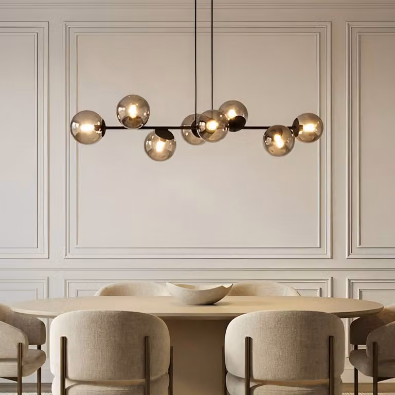 Lampada a sospensione in vetro Isamer Lindby, dimmerabile, Nero, Soggiorno / Sala da pranzo, Metallo, Moderno, Lampada a sospensione