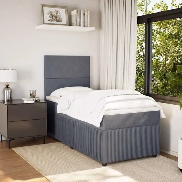 Letto Ibrido vidaXL con Materasso e Struttura in Velluto Grigio e Bianco, L/P/H: 90 x 190 cm – 1