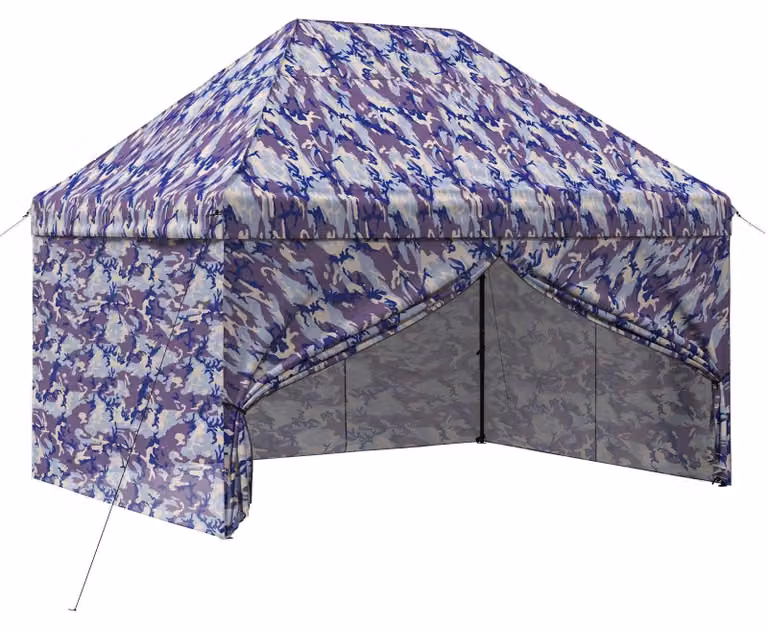 Padiglione pop-up con 4 pareti, dimensioni 2,9 x 4,3 metri, motivo camouflage blu