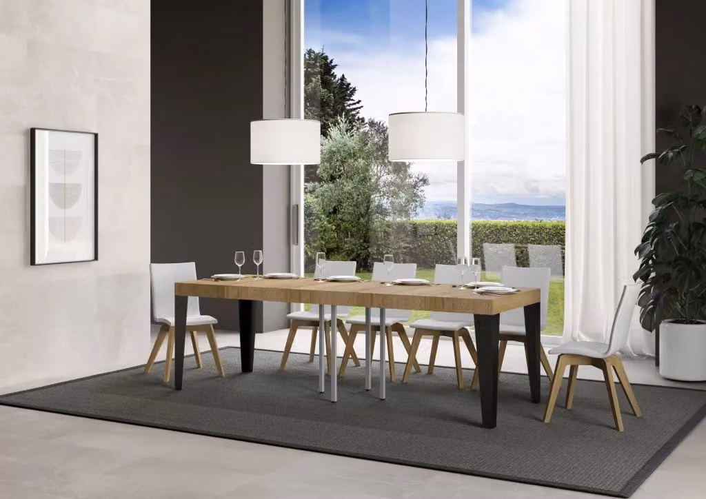 Tavolo allungabile Flaris Premium Bs Com in quercia natura con telaio antracite L/P/H: 90 x 90/246 x 77 cm – 2