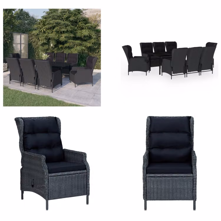 vidaXL Set da pranzo da giardino 9 pezzi grigio scuro - Set da pranzo da giardino - Set da pranzo in polirattan - Set da pranzo da esterno