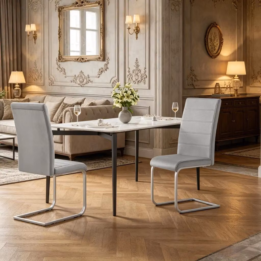 Set da 2 pezzi di sedie Cantilever REDOM con schienale alto in velluto grigio, L/P/H: 40 x 51 x 100 cm – 2