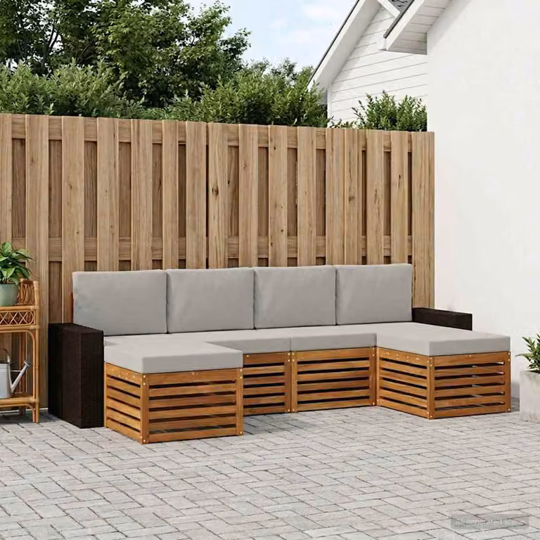 Set di divani da esterno vidaXL 6 pz in legno di acacia con cuscini, forma a L, beige e grigio