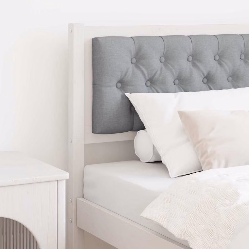 Testiera per letto vidaXL in legno di pino massello imbottita, Bianco e Grigio, H: 85.5 cm, L: 75 cm, P: 9 cm
