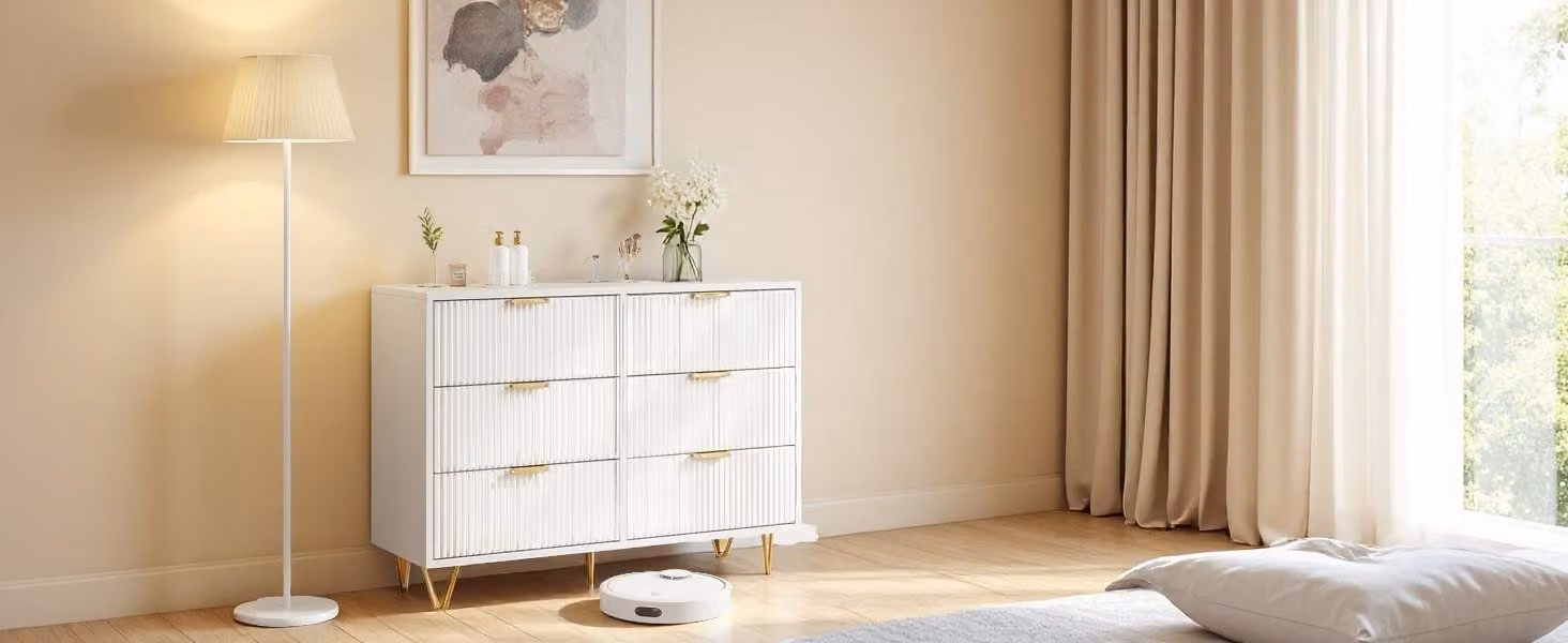 Cassettone ondulato a 6 cassetti - Bianco, elegante e pratico per la camera da letto, il soggiorno o lo studio