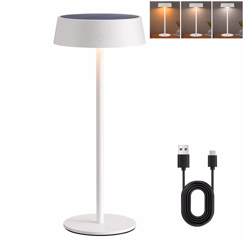 Lampada da tavolo a LED Lampada da tavolo solare ricaricabile senza fili 3 temperature di colore Dimmerabile Interruttore a sfioramento Impermeabile per interni all'aperto, Bianco
