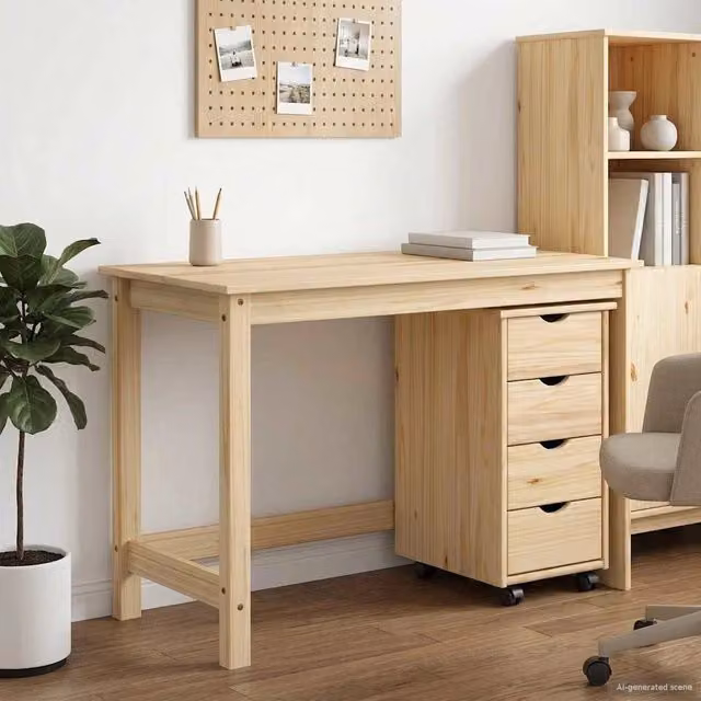 Set di Scrivania e Armadietto 2 pz vidaXL in Legno di Pino Marrone e Beige per Home Office