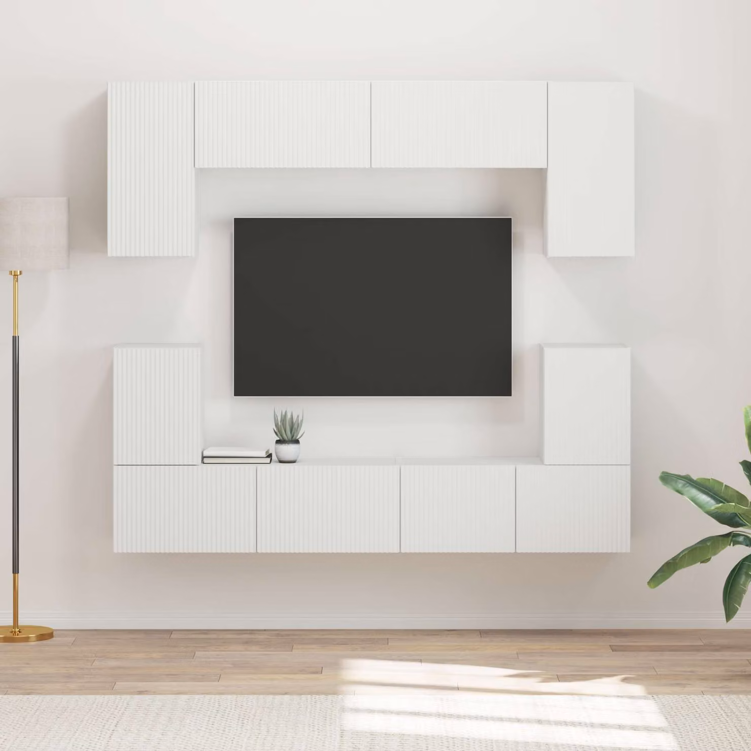 Set mobile TV moderno vidaXL in 5 pezzi, colore bianco, in legno MDF