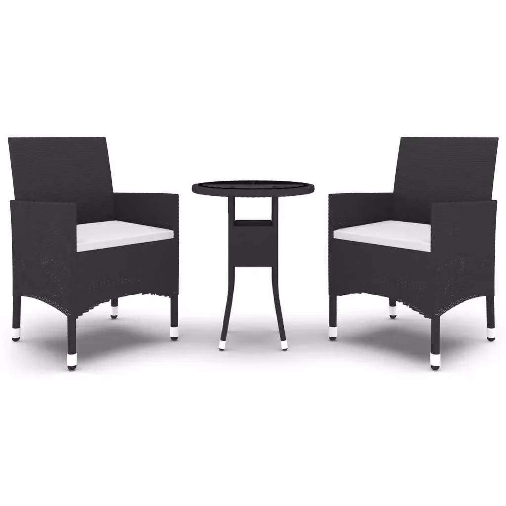 Set da pranzo per giardino e terrazzo vidaXL in polyrattan nero con piano in vetro e 3 pezzi – 2