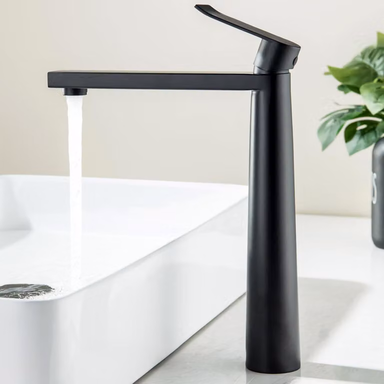 Miscelatore monocomando per lavabo, finitura opaca nera, rubinetteria da bagno