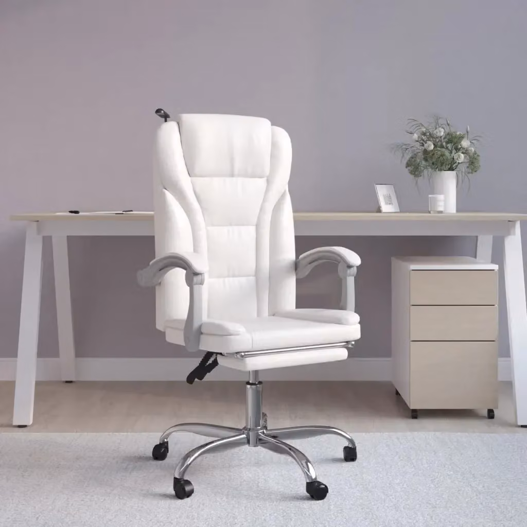 Poltrona da ufficio executive bianca in similpelle con poggiatesta e rotelle girevoli 360 gradi DESIGN IN L/P/H: 63.0 x 56.0 x 122.0 cm – 2