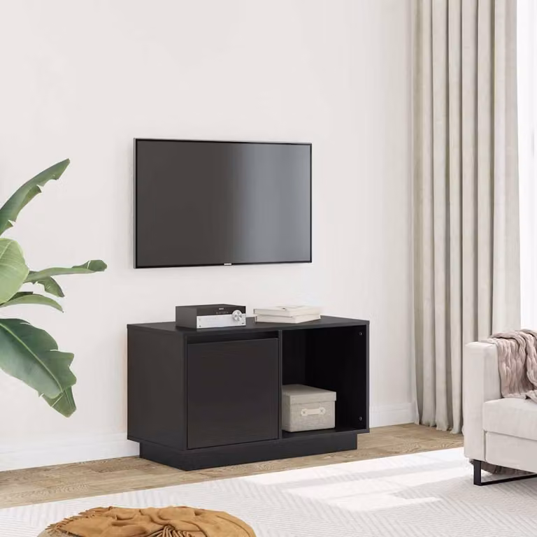 vidaXL Mobile Porta TV Nero in Legno di Pino Massello L: 74 cm, P: 35 cm, H: 44 cm