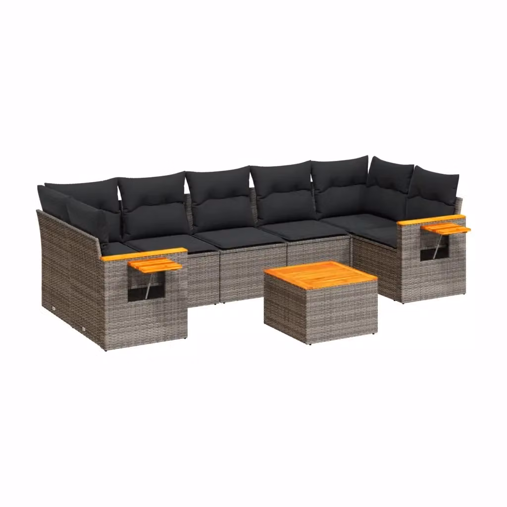 vidaXL Set Divano da Giardino 8 pz a Forma di L in Polyrattan Grigio con Cuscini e Tavolino da Caffè – 2