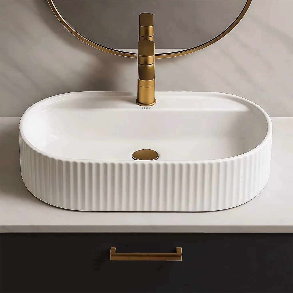 Lavabo da appoggio Rea Marcela in ceramica bianca forma ovale 60 cm – 2