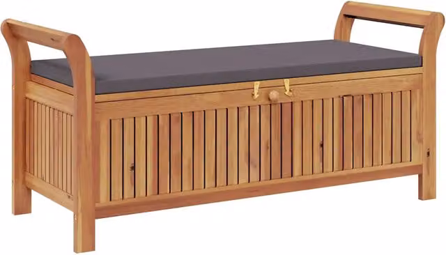 Panchina Portaoggetti Giardino | Panca da Giardino Cuscino 126cm Legno Massello Acacia