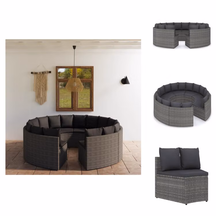 vidaXL Set di divani da giardino 8 pezzi con cuscini in poly rattan grigio - Set di mobili da giardino