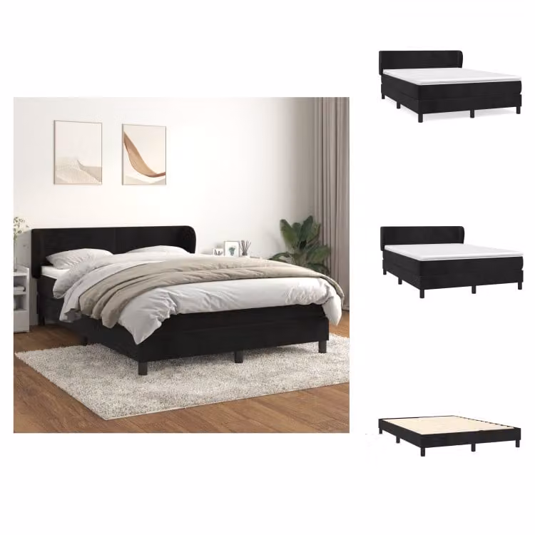 vidaXL Letto a molle con materasso nero 140x190 cm in velluto - Letti & Reti