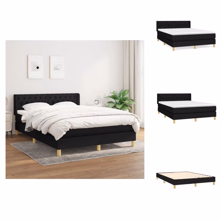vidaXL Letto a molle con materasso nero 140x190 cm in tessuto - Letti e strutture letto