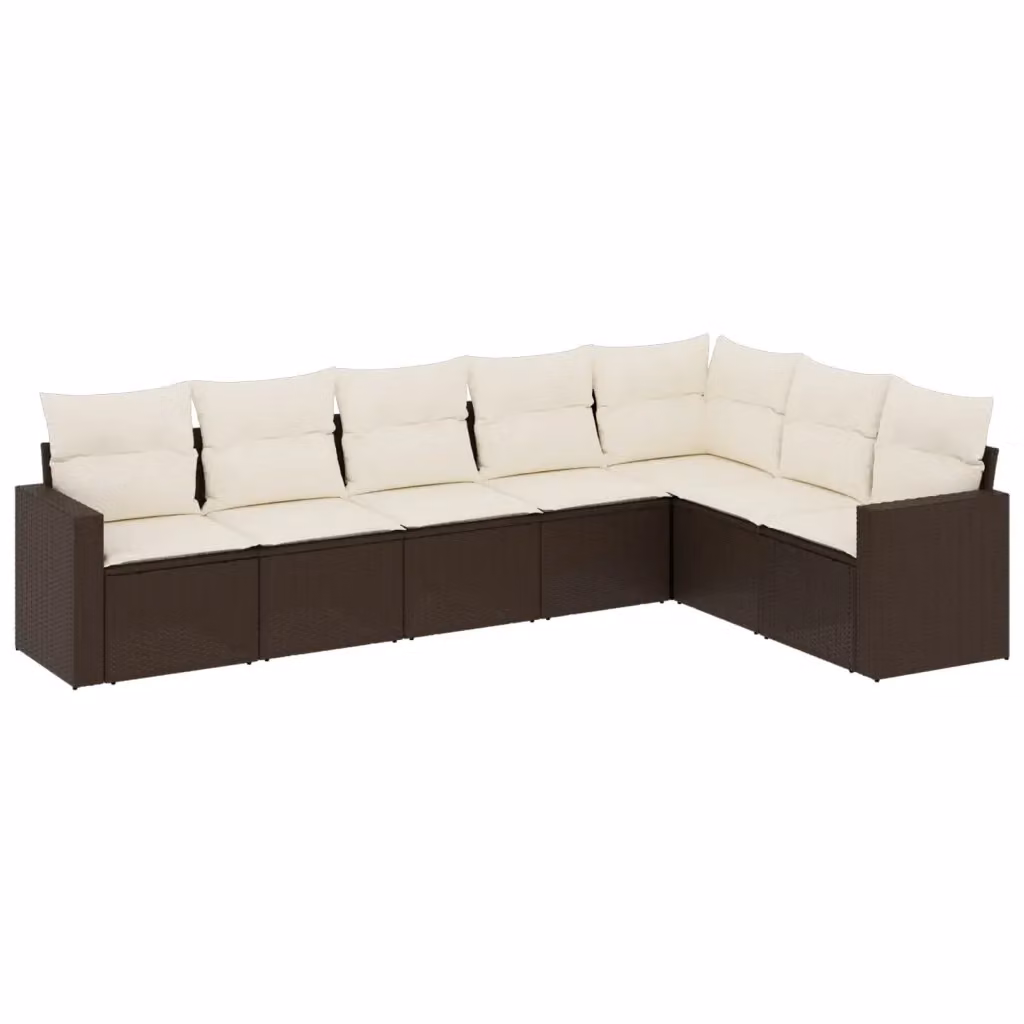 Set Divano da Giardino a L vidaXL 7pz con Cuscini Marrone e Bianco in Polyrattan e Metallo – 2
