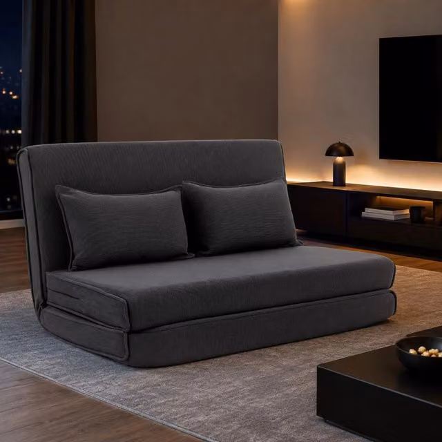 Poltrona da pavimento 3 in 1 trasformabile in letto; schienale regolabile; velluto a coste grigio scuro
