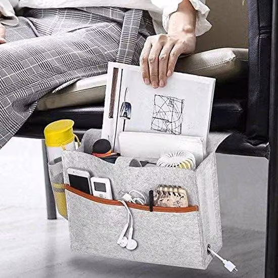 Borsa con organizer, portabottiglia, spazio per il giornale, cellulare e tablet, grigia