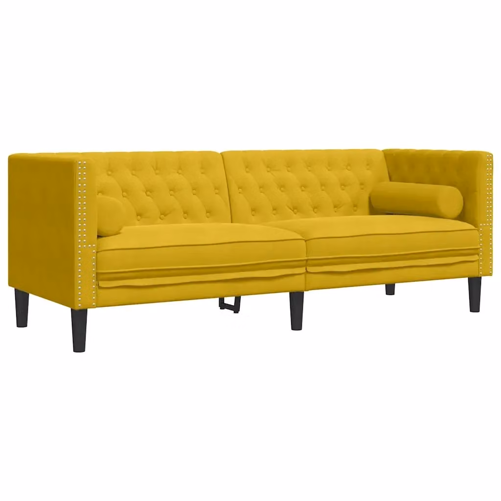 Divano Chesterfield vidaXL in Velluto Giallo con Cuscini per Soggiorno L: 194 cm, P: 74,5 cm, H: 70,5 cm – 2