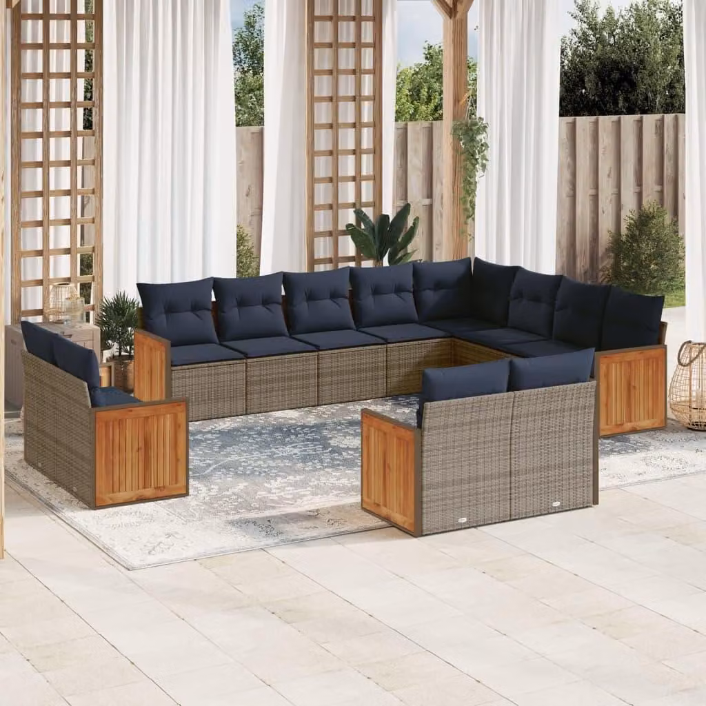 Maison Exclusive - Set da giardino 12 pezzi con cuscini, grigio, polyrattan