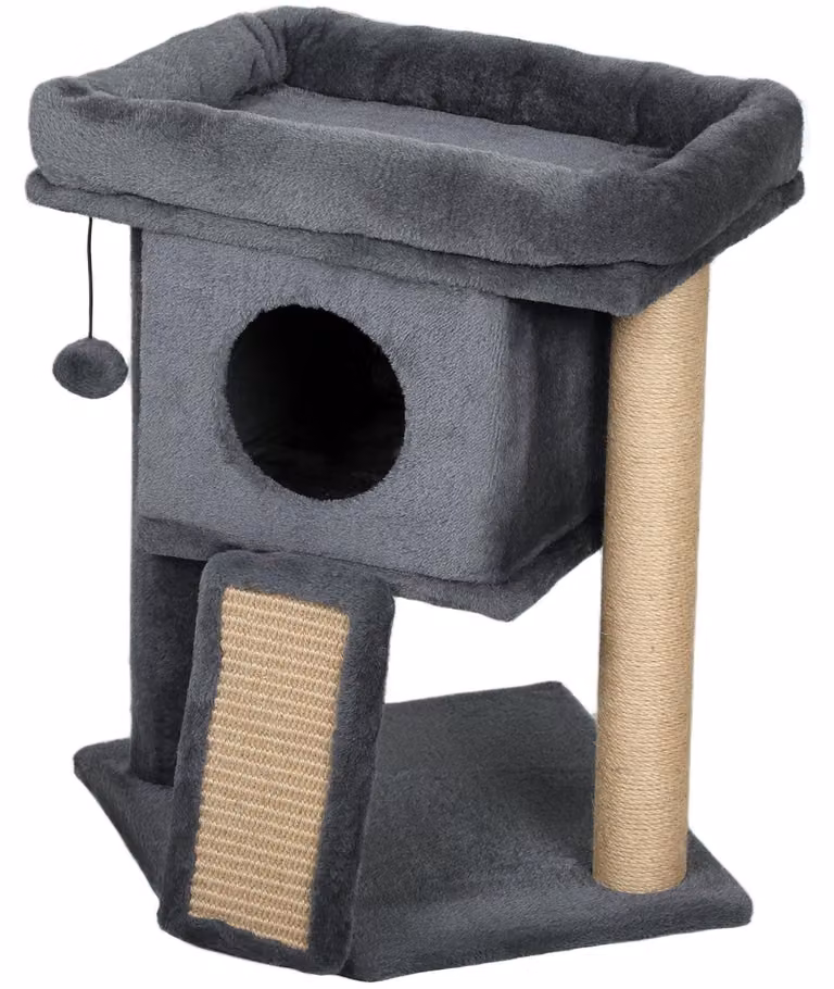 Albero per gatti con tappetino graffiante e pallina giocattolo | Colore: Grigio, Marrone | Dimensioni: 40x40x57 cm