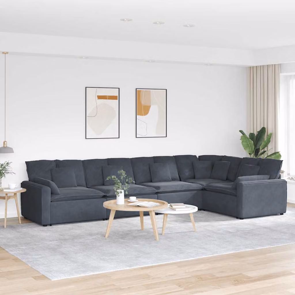 vidaXL Divano Modulare a Forma di U con Cuscini in Velluto Grigio Antracite e Struttura in Metallo e Legno