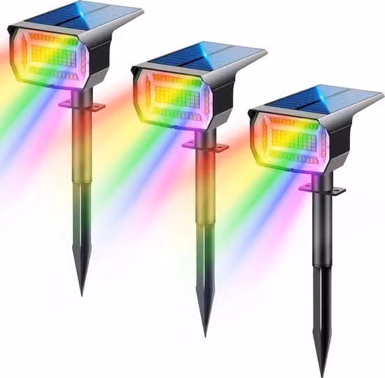 Illuminazione LED Solare Multicolore RGB per Giardino e Terrazzo con Picchetto e Design Moderno Nero